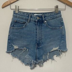Zara EUC high waisted distressed cut off denim shorts size 0